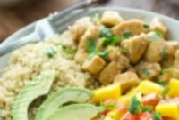 Zesty Honey Mustard Chicken Quinoa Bowls with Tropical Salsa