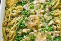 Decadent Creamy Basil Pesto Chicken Tetrazzini