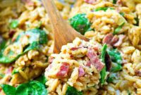 Creamy One-Pot Cheesy Spinach Bacon Orzo