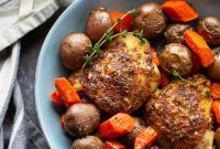 Golden Honey Mustard Chicken Thighs and Roasted Root Vegetables