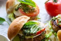 Zesty Pesto Caprese Chicken Burgers
