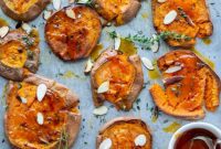 Crispy Smashed Sweet Potatoes with Hot Honey