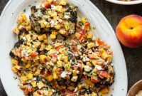 Tahini-Glazed Chicken with Zesty Peach Feta Salsa