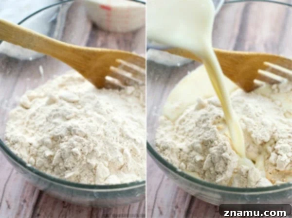 Close-up of the flour and butter mixture, showing pea-sized butter clumps for perfect biscuit texture.