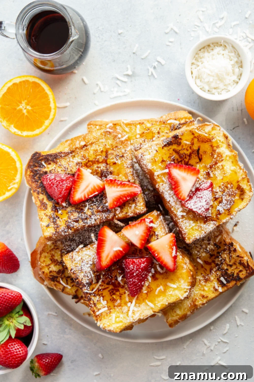 Tropical Coconut French Toast 3 Close-up of golden brown Coconut Stuffed French Toast