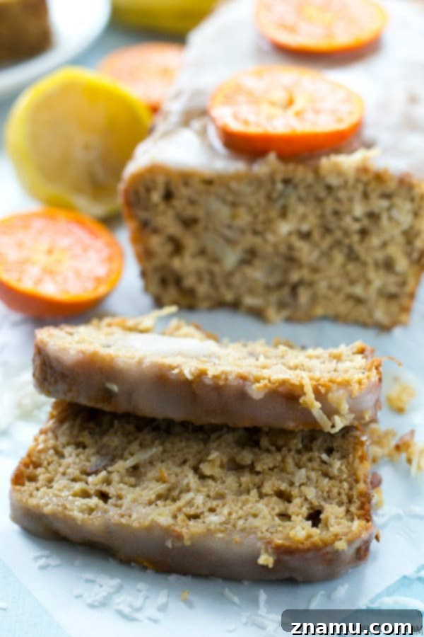 Sunshine Banana Loaf with Tangy Citrus 5 A fresh loaf of Tropical Banana Bread cooling on a wire rack, ready for the glaze. @WholeHeavenly