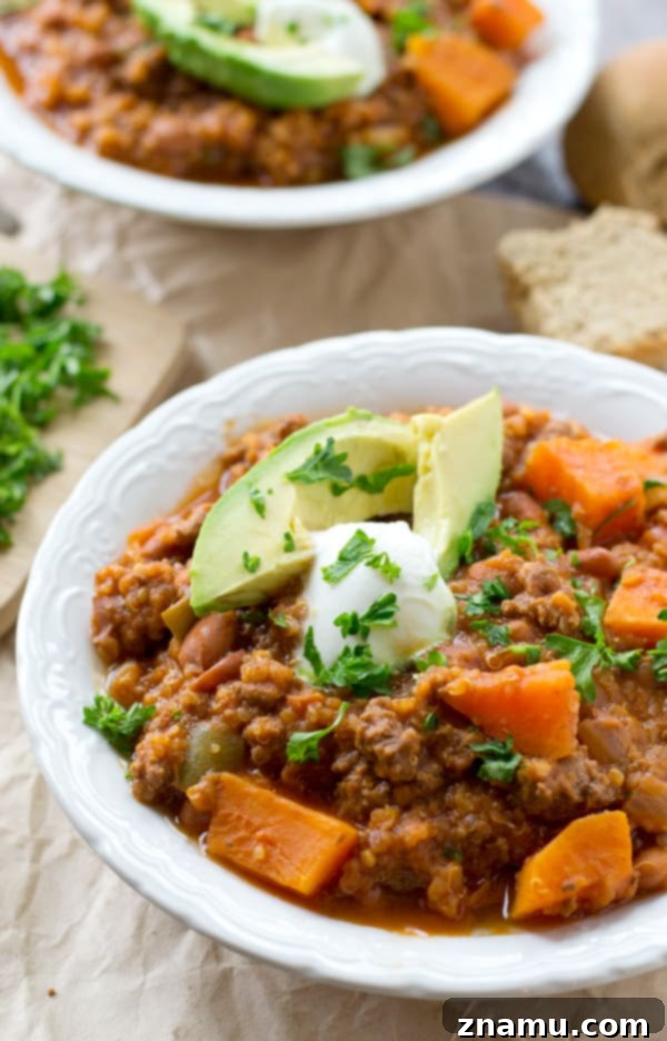 Six Easy Ways to Add Whole Grains with Recipe Ideas 7 This thick, hearty chili is loaded with tender sweet potatoes, lots of quinoa, and plenty of comfort! Whips up in 30 minutes and is ideal for a filling weeknight dinner. A perfect example of incorporating whole grains.