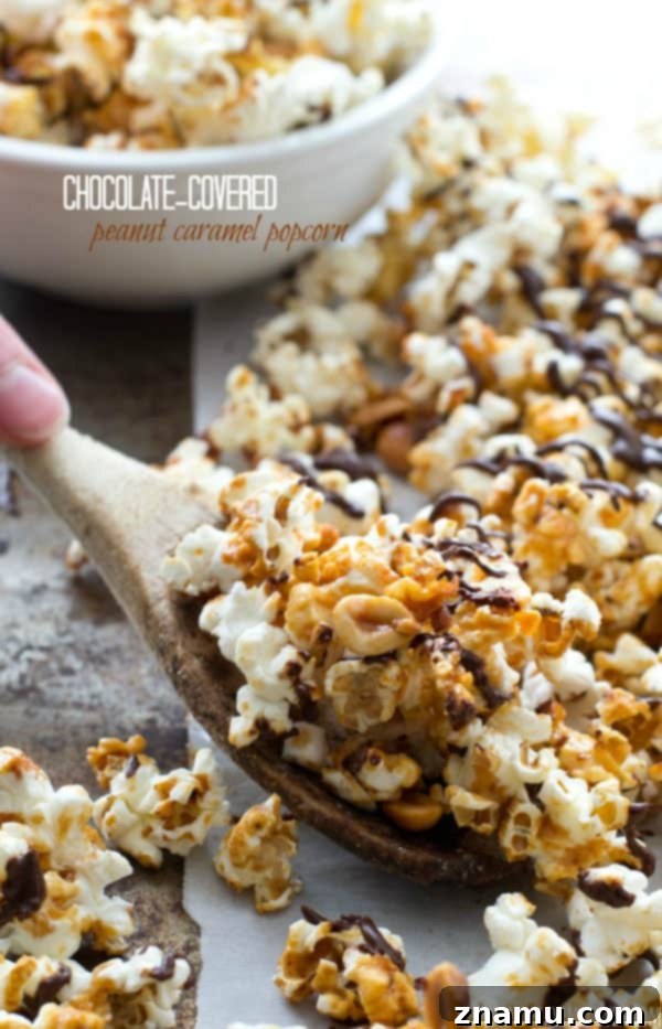 Six Easy Ways to Add Whole Grains with Recipe Ideas 8 Chocolate-Covered-Peanut-Caramel-Popcorn11: A delightful whole grain snack made with corn, showing its versatility in sweet treats.