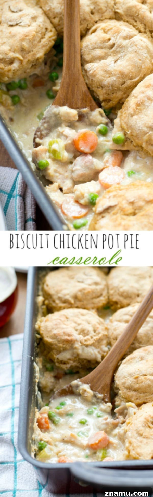 Hearty Chicken Biscuit Bake 9 A wide shot of the finished biscuit chicken pot pie casserole, ready for serving.