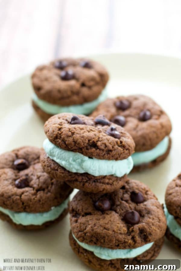 Creamy Chocolate Mint Cookie Sandwiches 3 A stack of freshly baked double chocolate cookies, forming the rich foundation for our mint cream sandwiches.