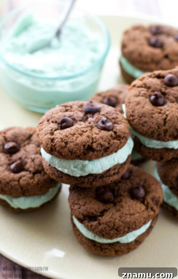 Creamy Chocolate Mint Cookie Sandwiches 7 Indulgent Double Chocolate Mint Cream Sandwich Cookies presented beautifully, inviting a delicious bite.