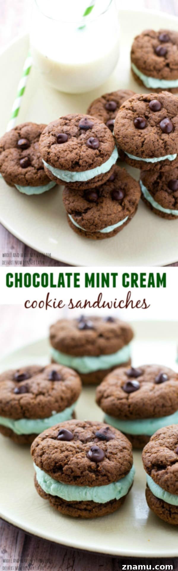 Creamy Chocolate Mint Cookie Sandwiches 8 Final styled shot of Double Chocolate Mint Cream Sandwich Cookies, ready to be enjoyed as a festive and delicious dessert.