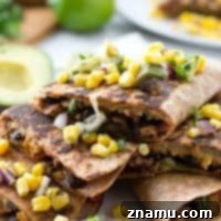 Delicious Beef and Bean Quesadillas with fresh Corn Avocado Salsa
