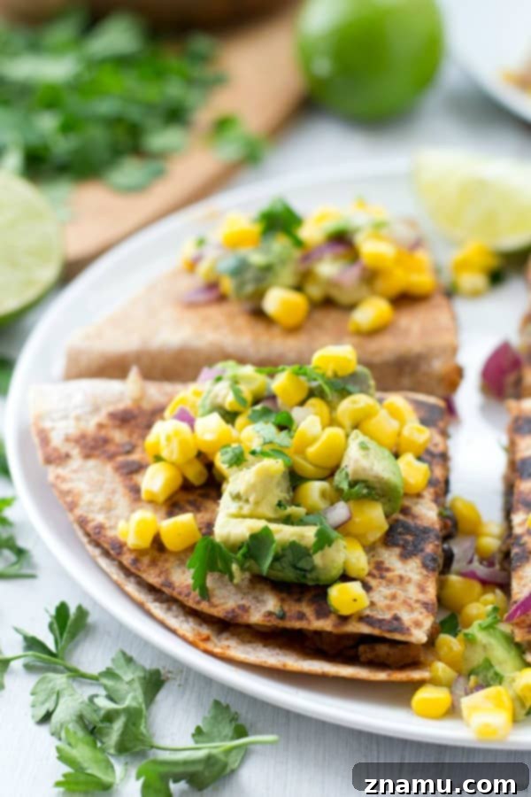 Colorful Corn-Avocado Salsa, a fresh topping for Beef and Bean Quesadillas