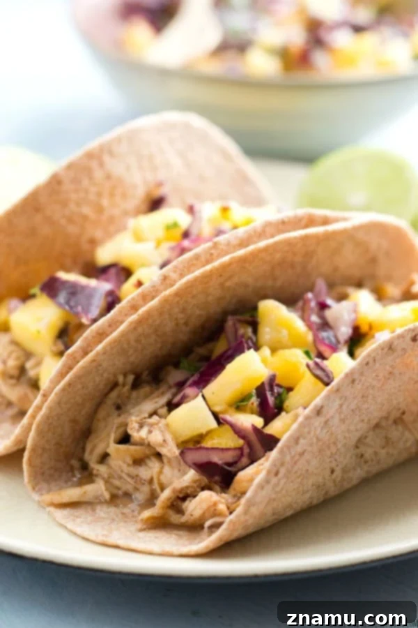 Slow-Cooked Jerk Chicken Tacos with Tropical Pineapple Slaw 4 Fresh Pineapple Slaw for Caribbean Chicken Tacos