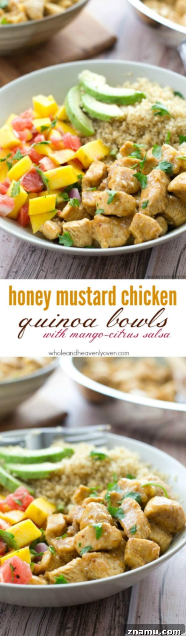 Zesty Honey Mustard Chicken Quinoa Bowls with Tropical Salsa 8 A final, appealing image of the honey mustard chicken quinoa bowl, emphasizing its fresh ingredients and inviting presentation