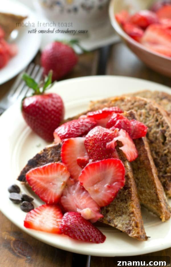 Mocha French Toast with Sun-Kissed Strawberry Compote 2 Mocha French Toast with Smashed Strawberry Sauce - a perfect weekend brunch
