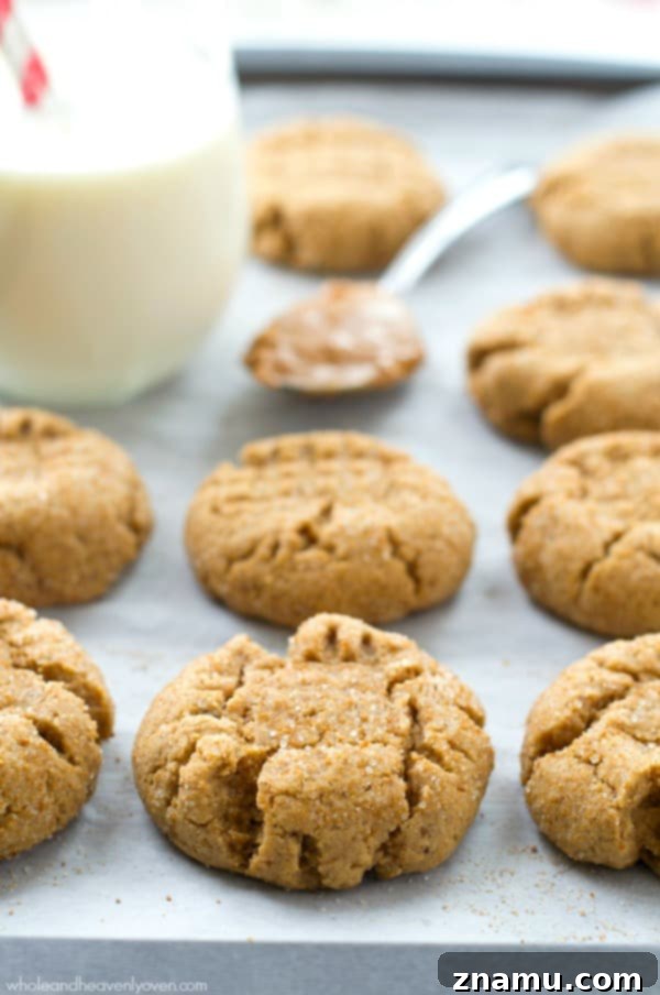 Toasted Butter Peanut Butter Sugar Cookies 4 Stack of four browned butter peanut butter sugar cookies, perfectly baked and ready to be enjoyed.