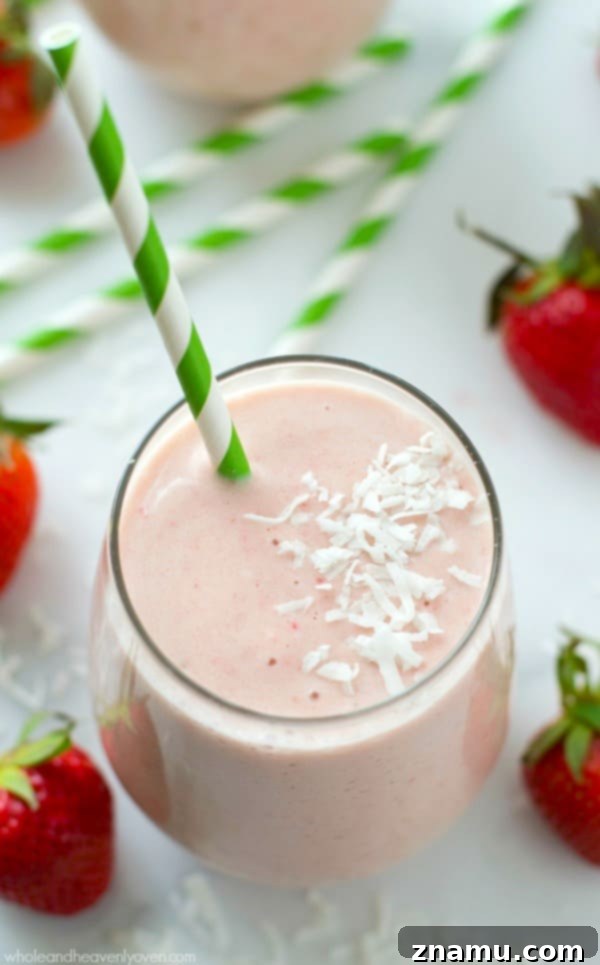 Strawberry Piña Colada Protein Smoothie, perfect for a healthy energy boost.