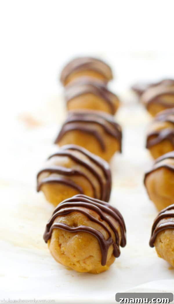 Wholesome Peanut Butter Bliss Balls 2 Healthy No-Bake Peanut Butter Cup Truffles: A delicious and easy dessert that tastes exactly like a peanut butter cup, but made with healthy ingredients.