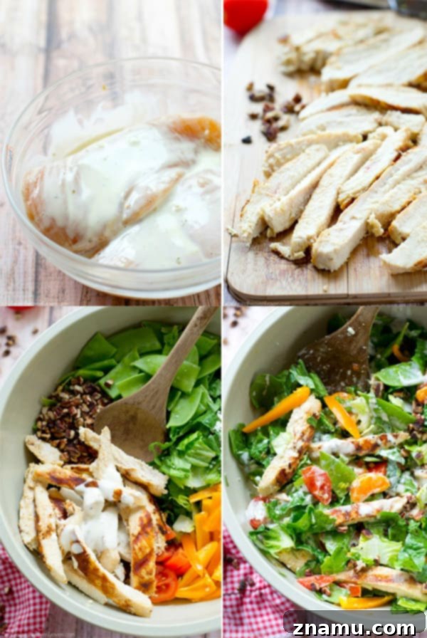 Smoky Ranch Chicken Chop 6 Grilled ranch-marinated chicken, a rainbow of fresh veggies and lots of ranch dressing collide in this simple, flavor-loaded chopped salad. ---soon to be your new favorite summer salad! @WholeHeavenly