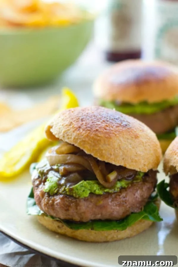 Turkey Burgers with Creamy Feta Spinach and Balsamic Glazed Onions 2 Ultimate Juicy Turkey Burgers with Whipped Spinach Feta and Balsamic Caramelized Onions