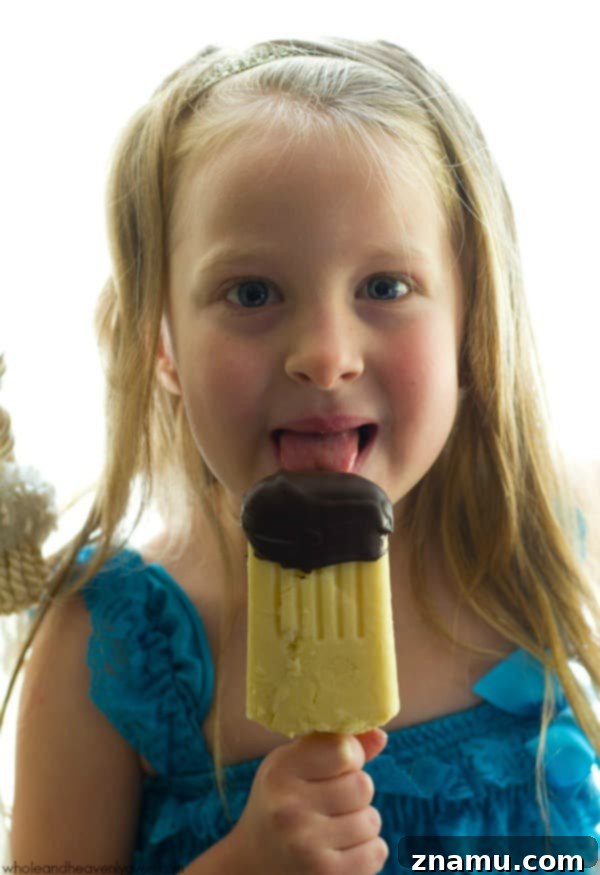 Vanilla Chocolate Pudding Pops 7 These creamy vanilla pudding popsicles are the perfect way to beat the heat this summer! Dipping them in melted chocolate makes them even more fun! @WholeHeavenly