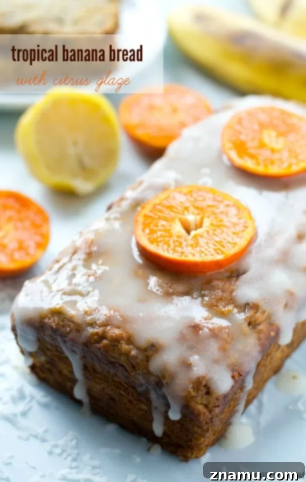 Decadent Double Chocolate Strawberry Banana Loaf 9 This soft banana bread is loaded with tons of tropical flavors and a quick citrus glaze just takes it over the top! A perfect summer treat.