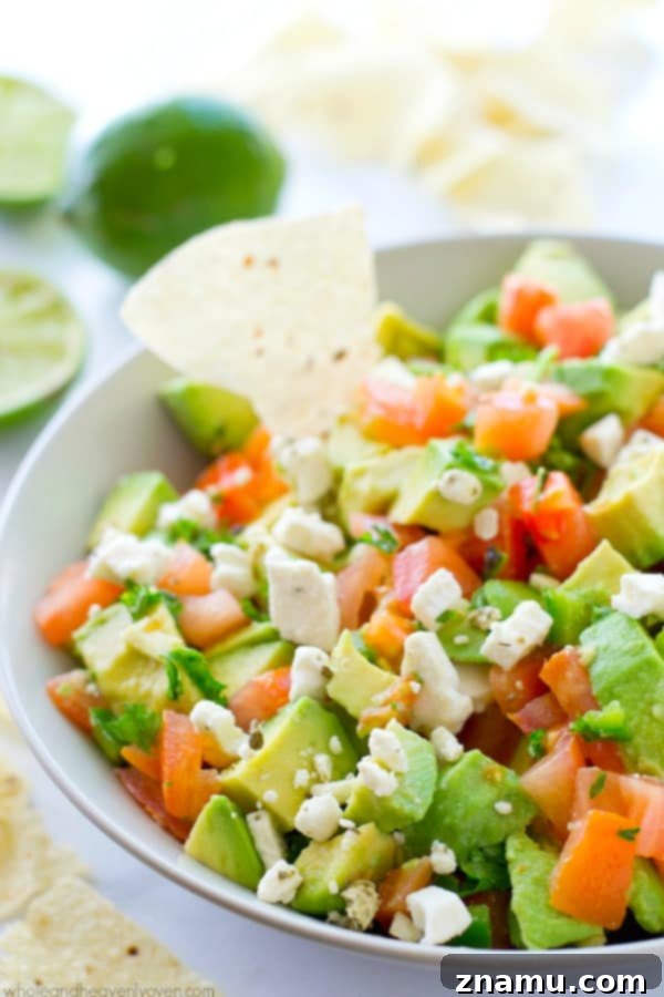 Robust Mediterranean Guacamole 5 Chunky Greek-Style Guacamole in a bowl, ready for serving