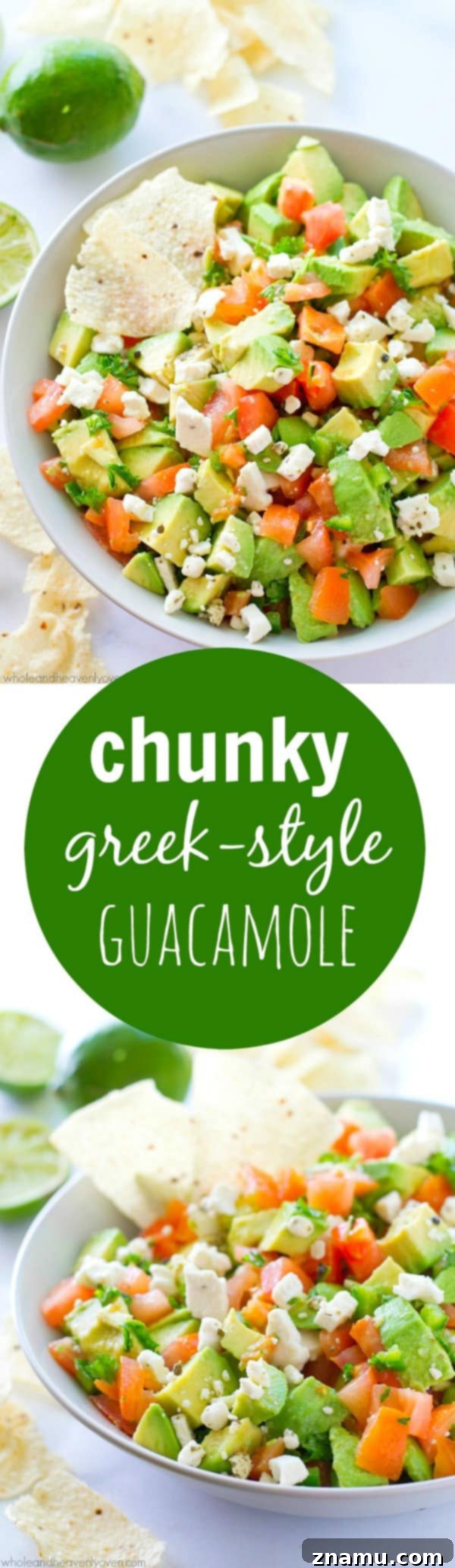 Robust Mediterranean Guacamole 8 Final presentation of Chunky Greek-Style Guacamole with serving suggestions