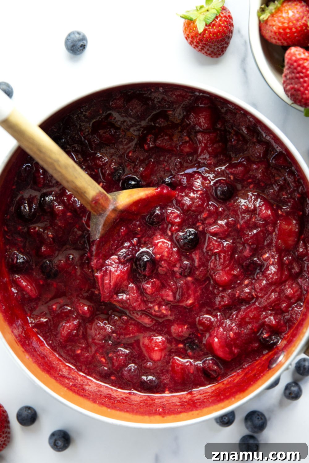 Tangy Rhubarb Berry Compote 5 Sweet, tangy and loaded with a triple dose of berries and lots of fresh rhubarb, this summery rhubarb berry sauce is amazing over pancakes, waffles, oatmeal, and even ice cream!
