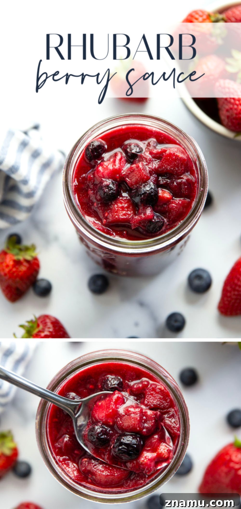 Tangy Rhubarb Berry Compote 7 Sweet, tangy and loaded with a triple dose of berries and lots of fresh rhubarb, this summery rhubarb berry sauce is amazing over pancakes, waffles, oatmeal, and even ice cream!