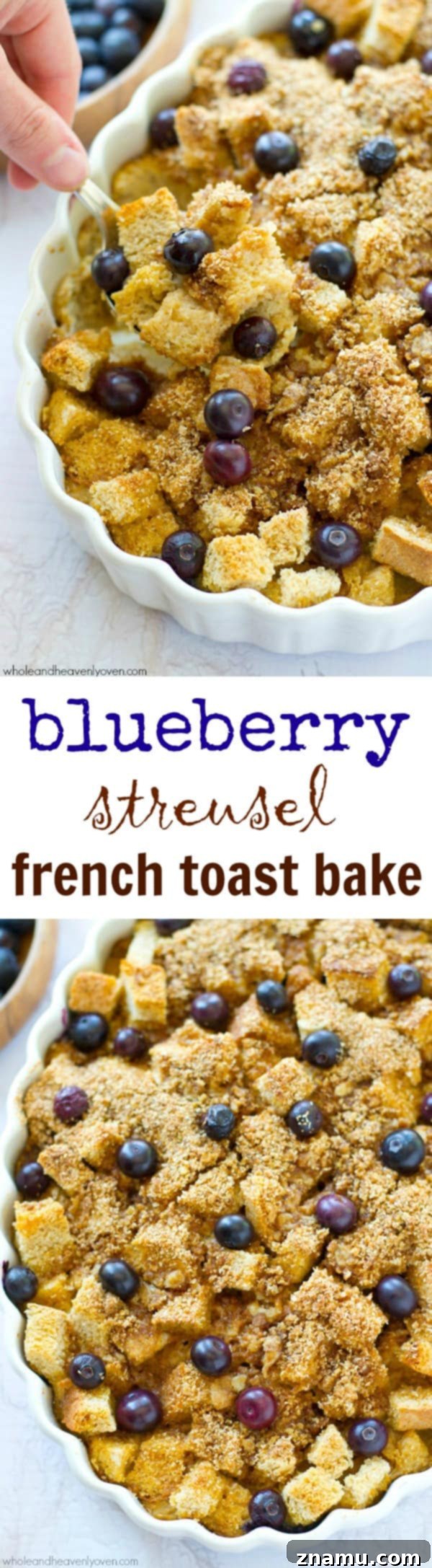 Baked Blueberry Streusel French Toast Bliss 7 Close-up of a perfectly baked square of blueberry streusel french toast bake, ready to be served.