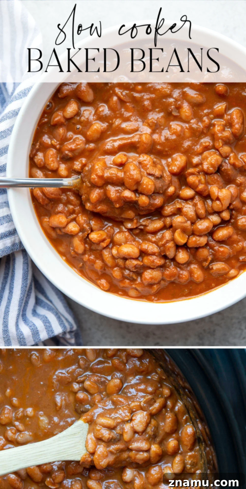 Platter of grilled hot dogs and hamburgers with a bowl of slow cooker baked beans and corn on the cob.