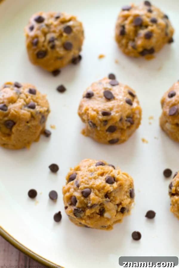 Effortless Almond Butter Cookie Dough Bites 2 You won't be able to resist having 2 or 3 of these addicting chocolate-loaded cookie dough bites especially when it's hot outside! They whip up in minutes, so stock your freezer. @WholeHeavenly