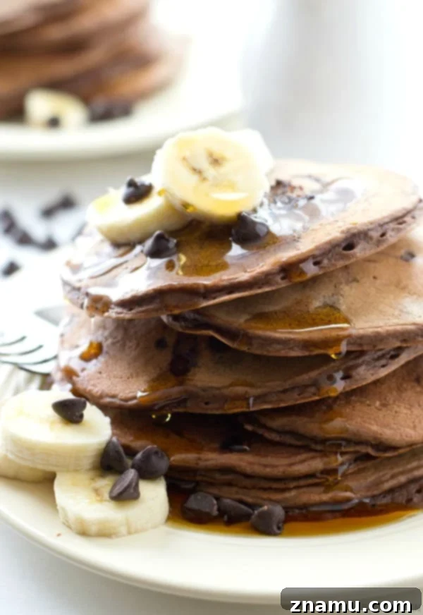 Colossal Buttermilk Blueberry Pancake 10 These thick, fluffy pancakes are loaded with lots of banana flavor and a double-delight of chocolate. Your family will go "bananas" for these crowd-pleasing pancakes!