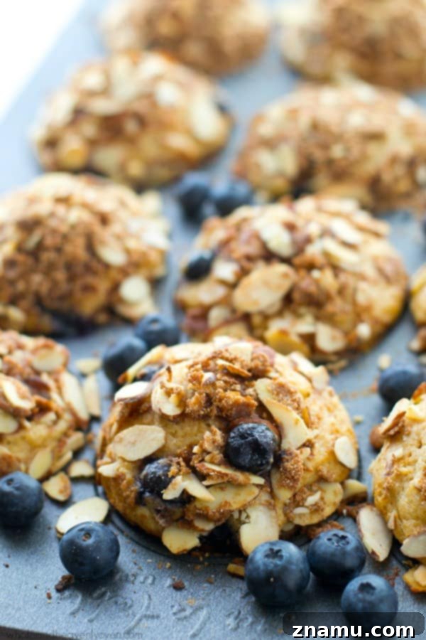 Decadent Strawberry Cheesecake Muffins 9 These big bakery-style blueberry muffins will be the star of your brunch! Supremely moist inside, loaded with juicy blueberries and topped with a buttery almond crumble topping.