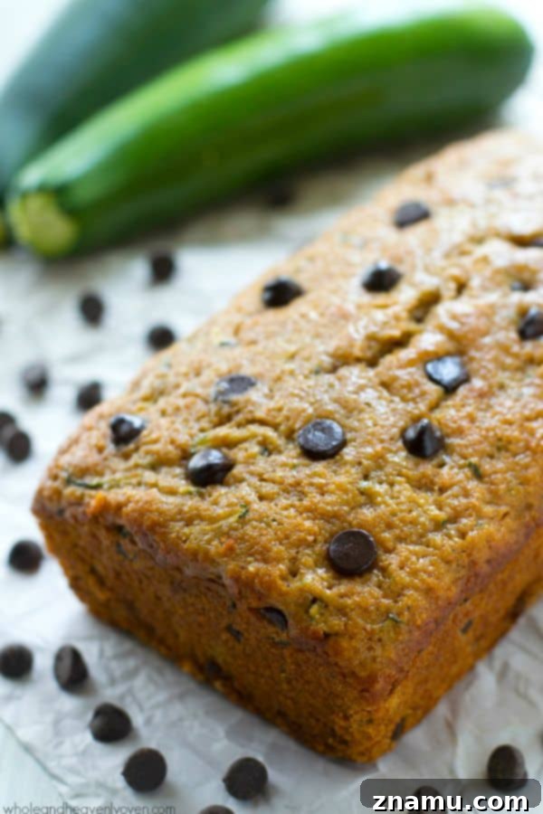 Nourishing Dark Chocolate Chip Zucchini Bread 6 Freshly Baked Zucchini Bread with Dark Chocolate Chips