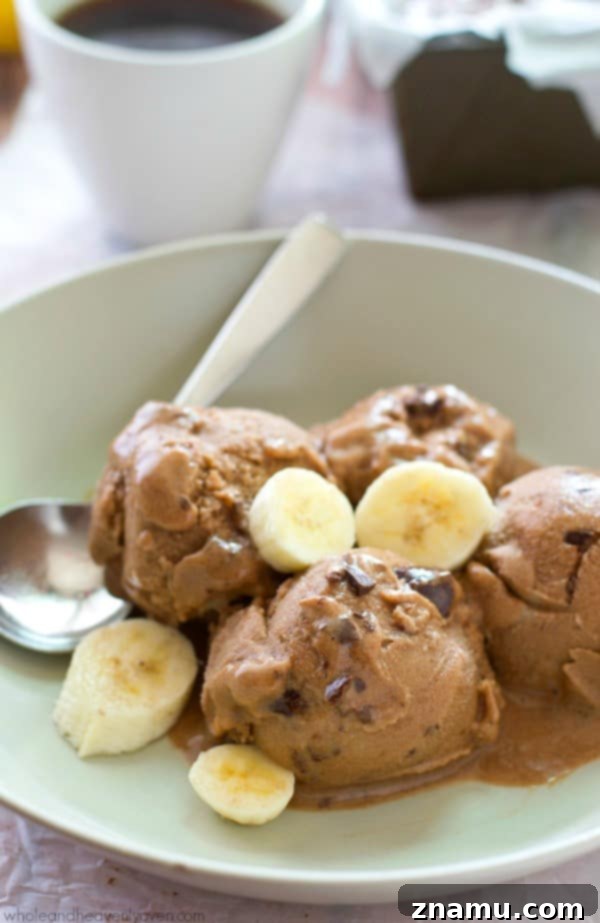 Molten Salted Caramel Espresso Affogato 11 Lots of mocha flavor and a generous portion of crunchy chocolate pieces star in this creamy banana-based ice cream that's secretly healthy and doesn't even require an ice cream maker!