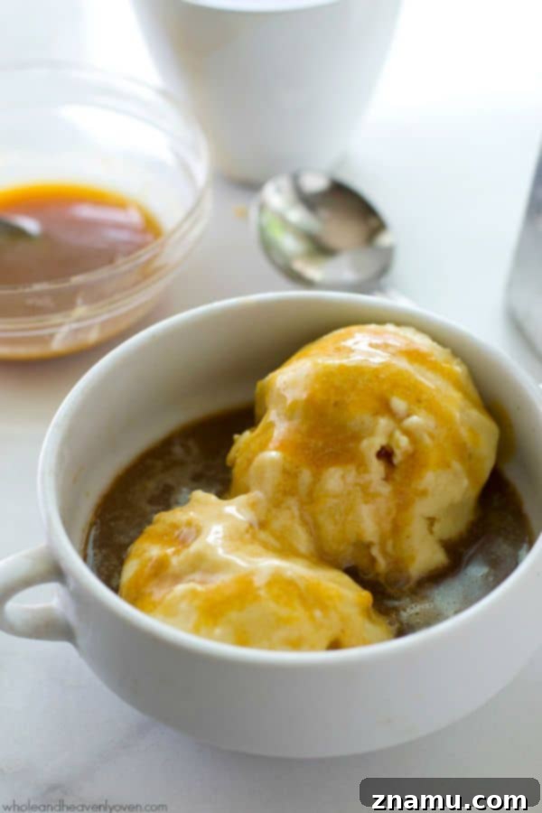 Molten Salted Caramel Espresso Affogato 8 Lots of homemade salted caramel sauce, strong-brewed espresso and vanilla ice cream come together in this classic Italian dessert. @WholeHeavenly