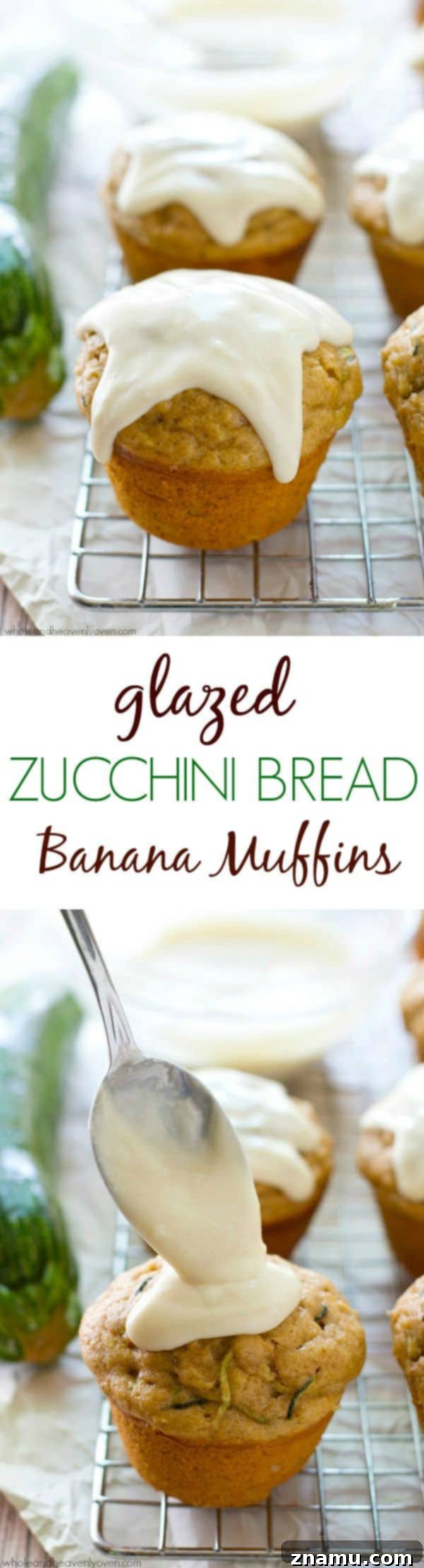 Glazed Zucchini Banana Muffins 9 Platter of freshly baked glazed zucchini banana muffins