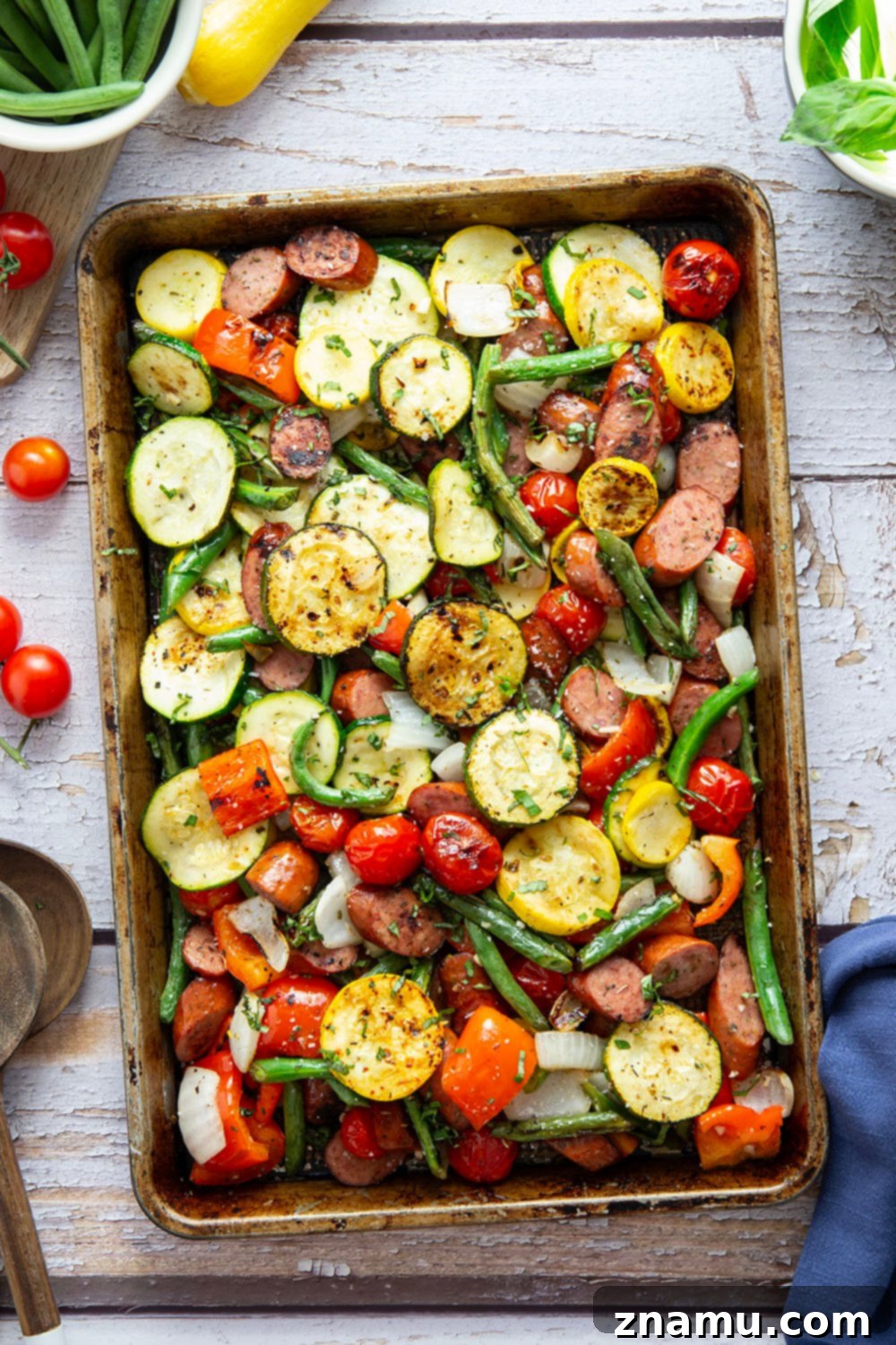Zesty Marinated Grilled Summer Vegetables and Sausage 3 Close-up of Marinated Grilled Summer Vegetables and Sausage showcasing vibrant colors and char marks.