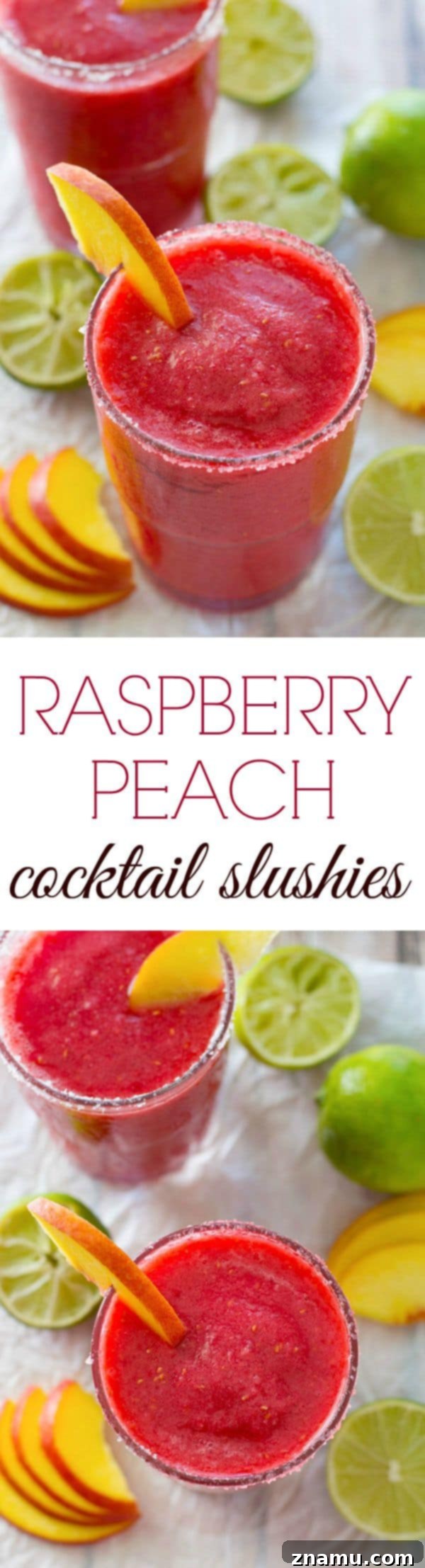 Frozen Raspberry Peach Cocktail Bliss 9 A final, enticing image of a raspberry peach slushie, showcasing its vibrant color and inviting texture, ready for enjoyment on a hot summer day.