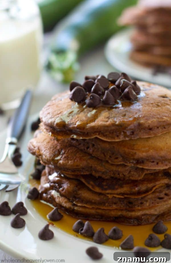 Decadent Double Chocolate Zucchini Pancakes 2 Deliciously moist and fluffy Double Chocolate Zucchini Pancakes, packed with cocoa and chocolate chips, with hidden zucchini for a secretly healthy twist. Perfect for breakfast or brunch!