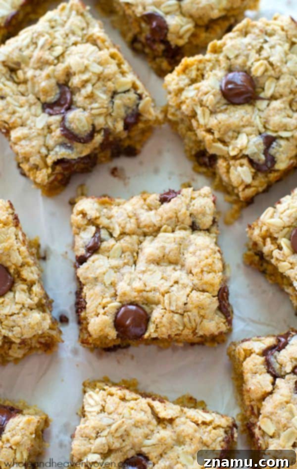 Oatmeal Chocolate Chip Cookie Bars 3 Homemade Oatmeal Chocolate Chip Cookie Bars, a perfect energy-boosting treat.