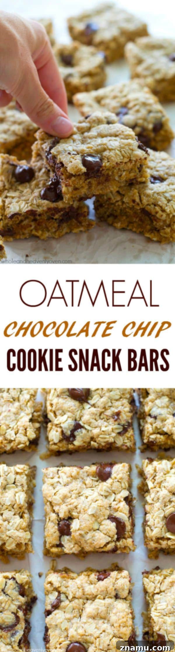 Oatmeal Chocolate Chip Cookie Bars 8 Pile of chocolate chip oatmeal bars, ready to eat and perfect for sharing.