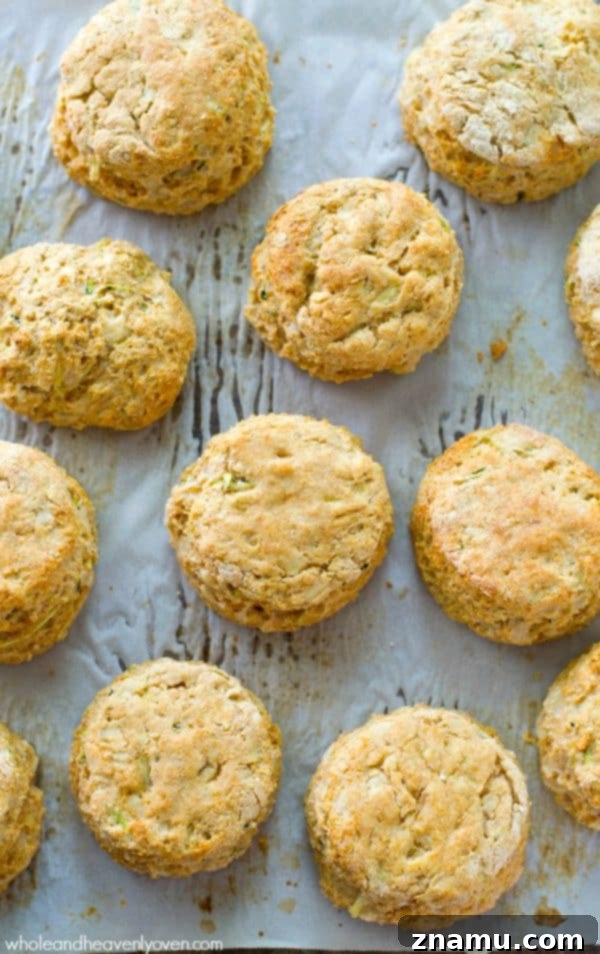 Savory Zucchini Parmesan Buttermilk Biscuits 5 A plate of fresh baked zucchini Parmesan buttermilk biscuits, still warm.