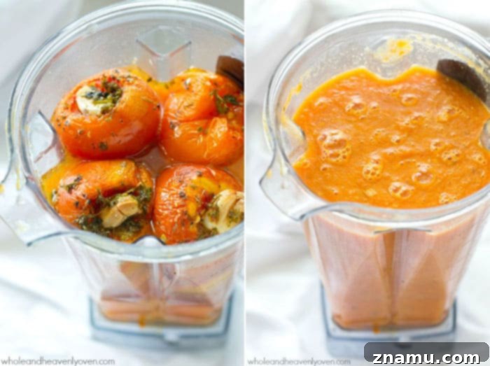 Slow-roasted for hours in plenty of herbs and garlic, this tomato sauce packs in the absolute BEST flavors of summer! --- It's awesome on top of pasta and freezes wonderfully. @WholeHeavenly