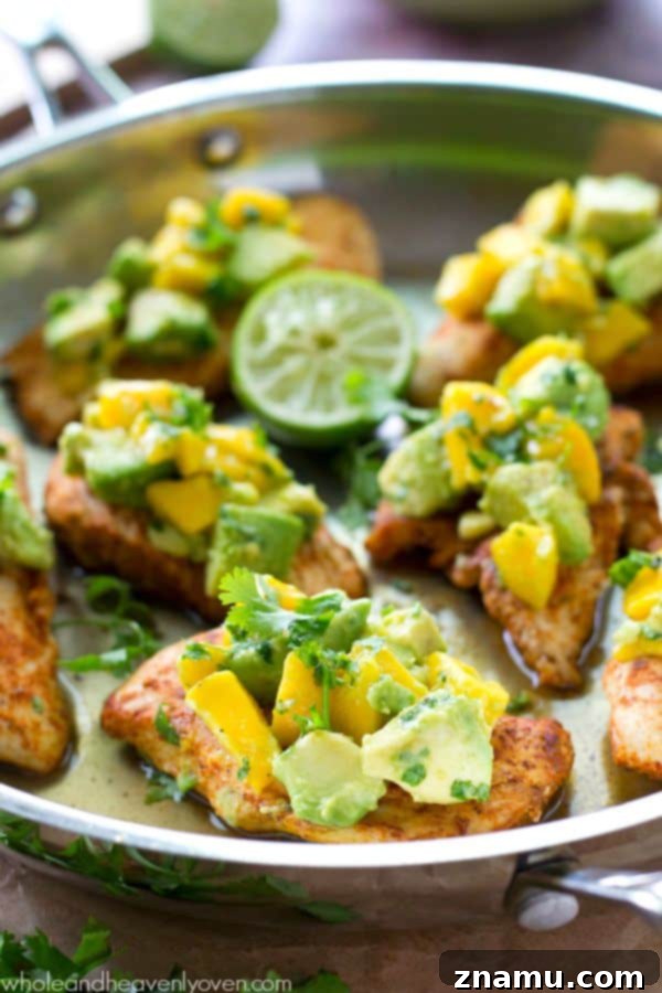 Bayou Blaze Chicken with Tropic Fruit Salsa 2 Extra-juicy, cajun-rubbed chicken tenders are piled high with a sweet 'n' spicy mango avocado salsa for one super-easy and flavorful weeknight chicken dinner!