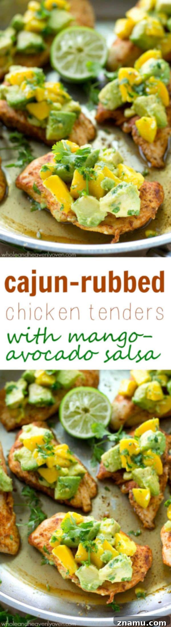 Bayou Blaze Chicken with Tropic Fruit Salsa 8 Cajun chicken tenders with a vibrant mango avocado salsa and a side of tortilla chips